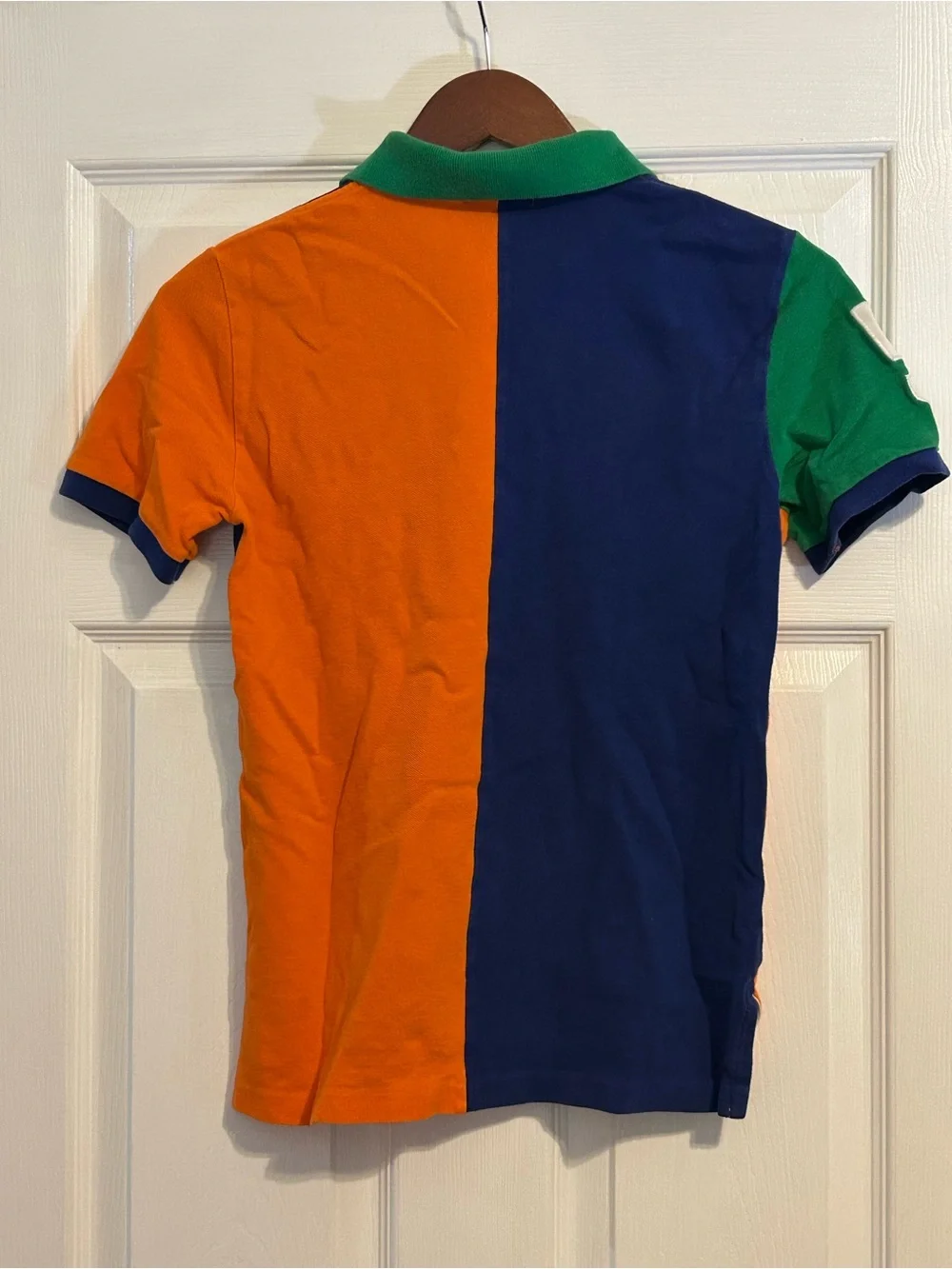 Ralph Lauren Boys Colorblock Polo in Orange, Navy & Green with Yellow Logo